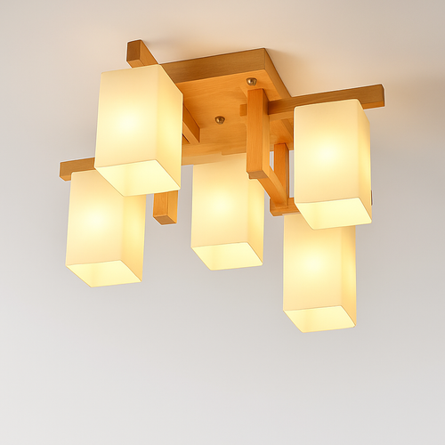 Nordic minimalist wooden LED ceiling light Japanese style - vue 5 sur 9