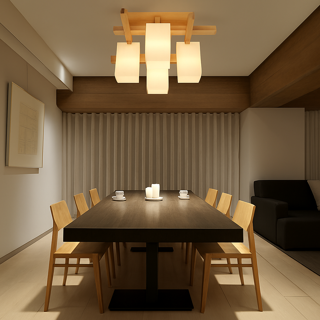 Nordic minimalist wooden LED ceiling light Japanese style - vue 5 sur 9