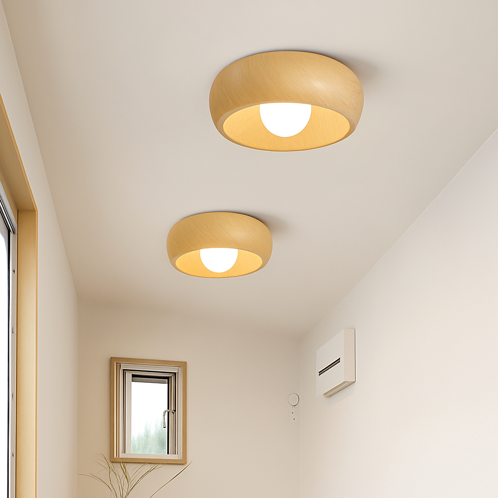 Minimalist retro-style wooden ceiling light for decorative interiors - vue 4 sur 8