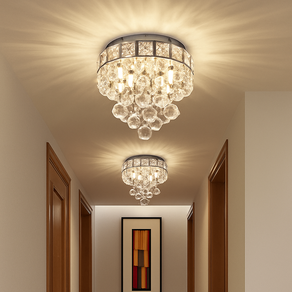 Plafonnier moderne en cristal led suspendu intérieur chrome - vue 5 sur 8