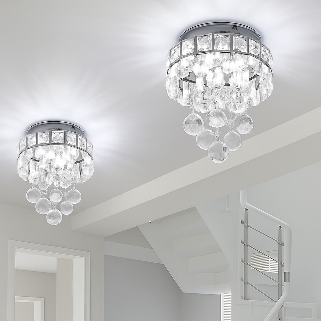 Plafonnier moderne en cristal led suspendu intérieur chrome - vue 6 sur 8