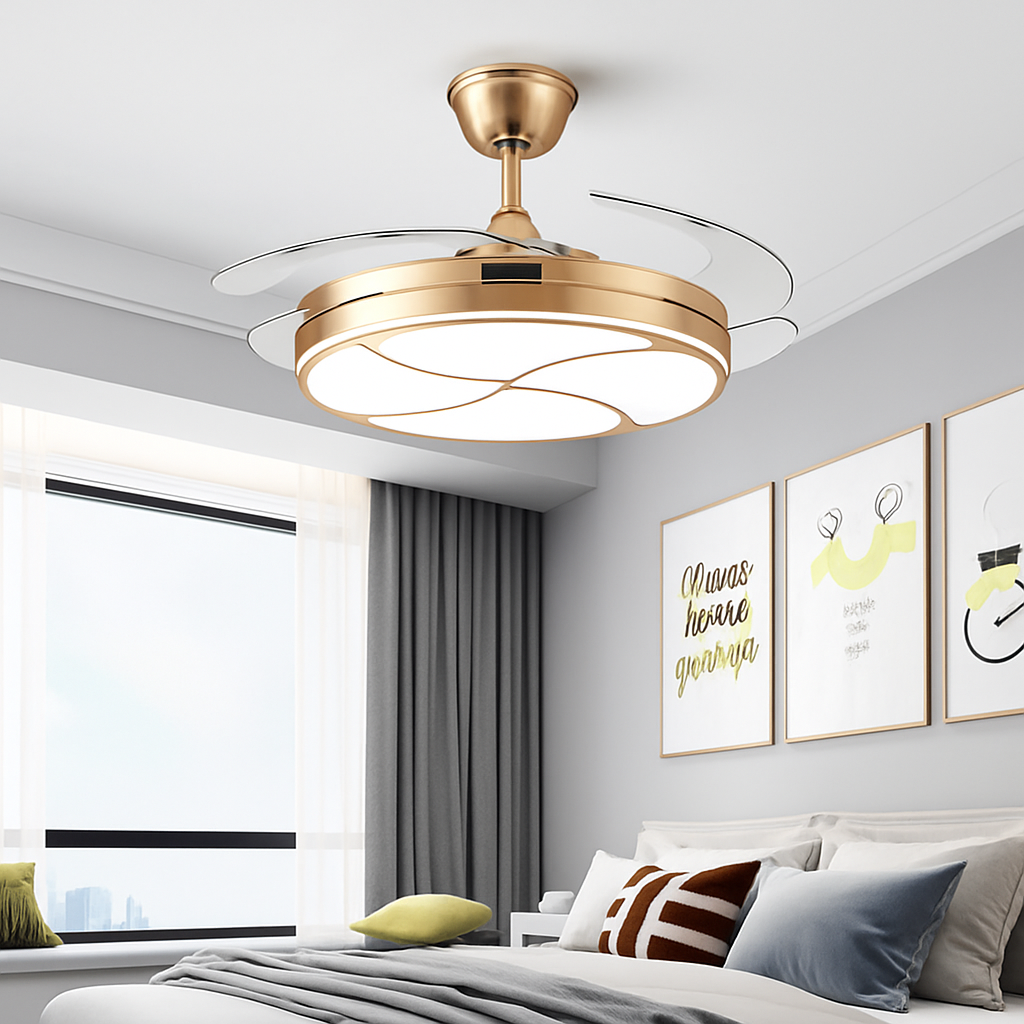 Modern silent ceiling light with integrated LED and fan