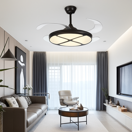 Modern silent ceiling light with integrated LED and fan - vue 3 sur 6