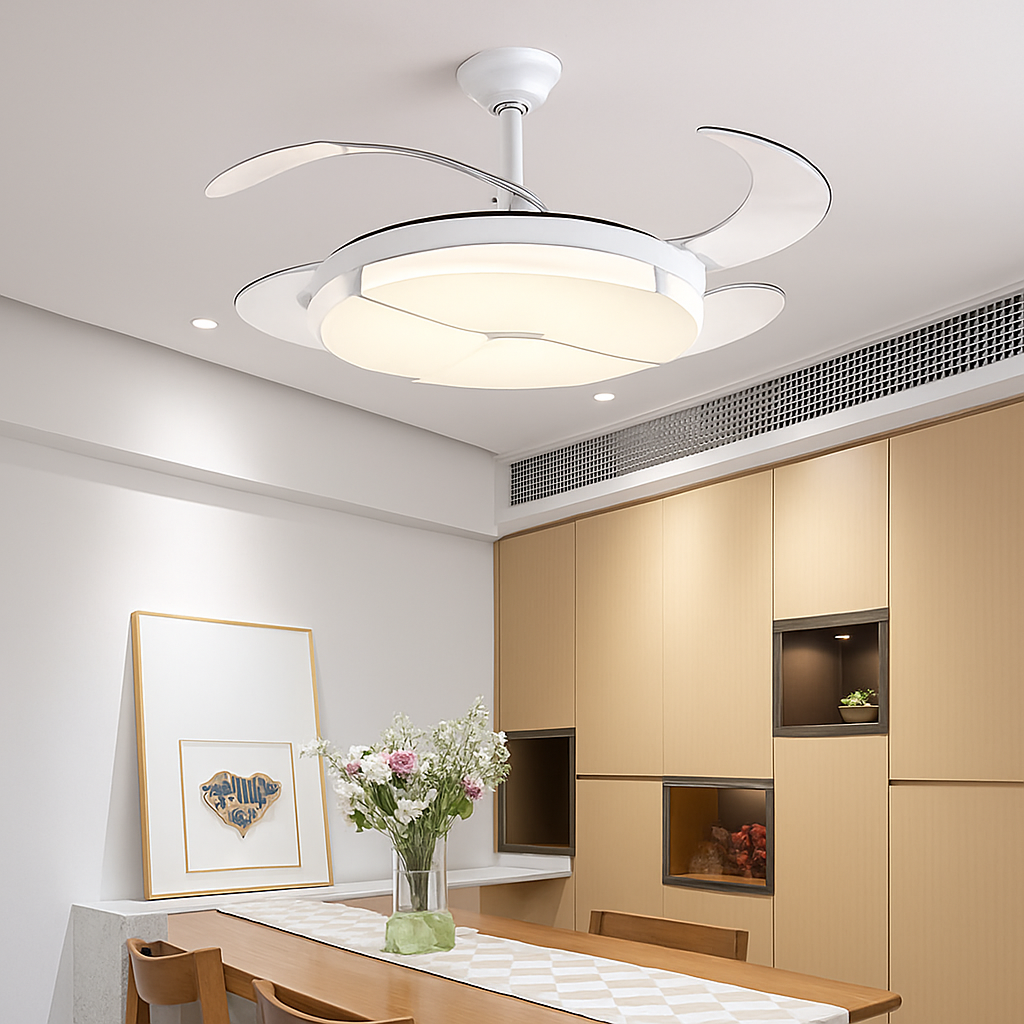 Modern silent ceiling light with integrated LED and fan - vue 4 sur 6