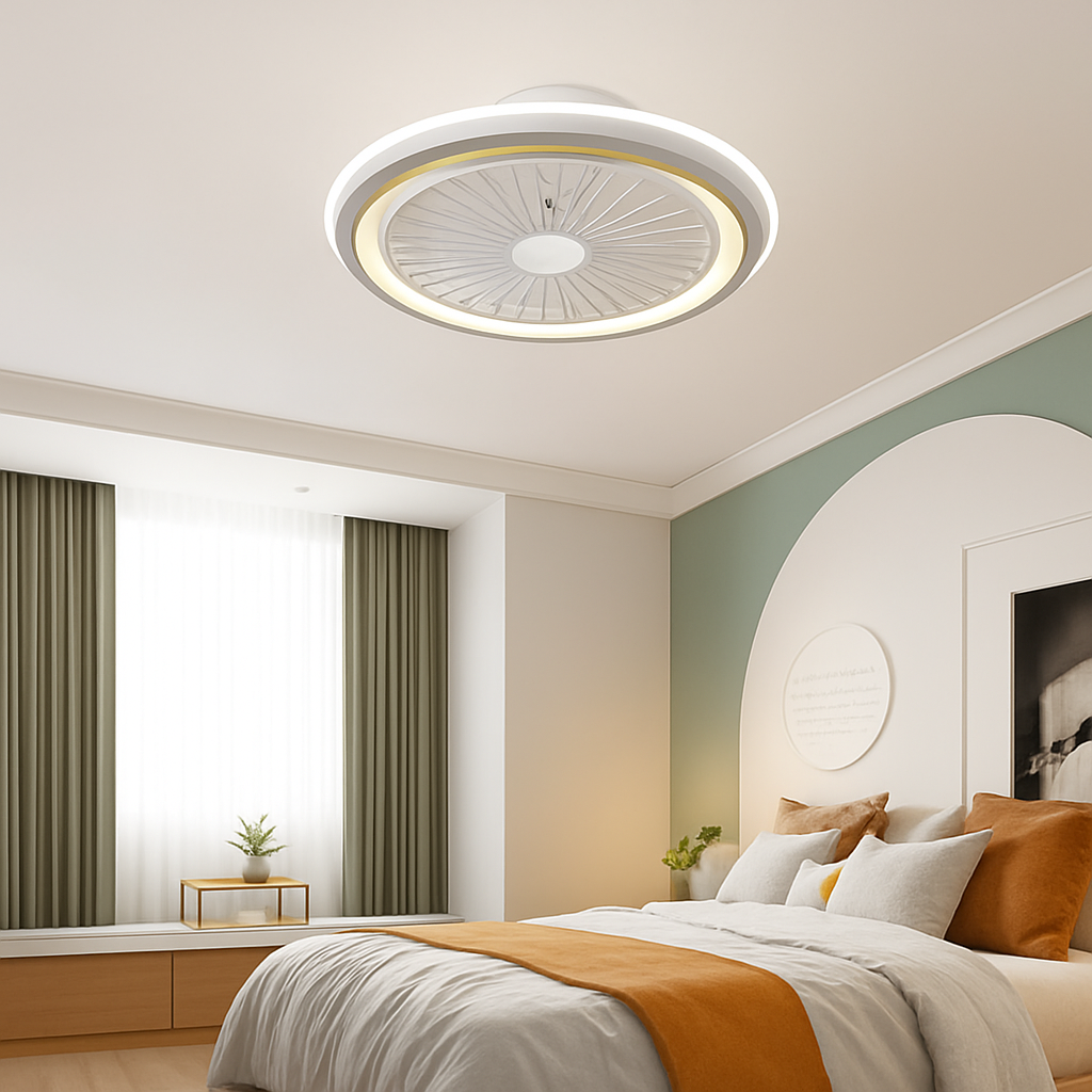 Modern silent ceiling light with fan and remote control - vue 4 sur 9