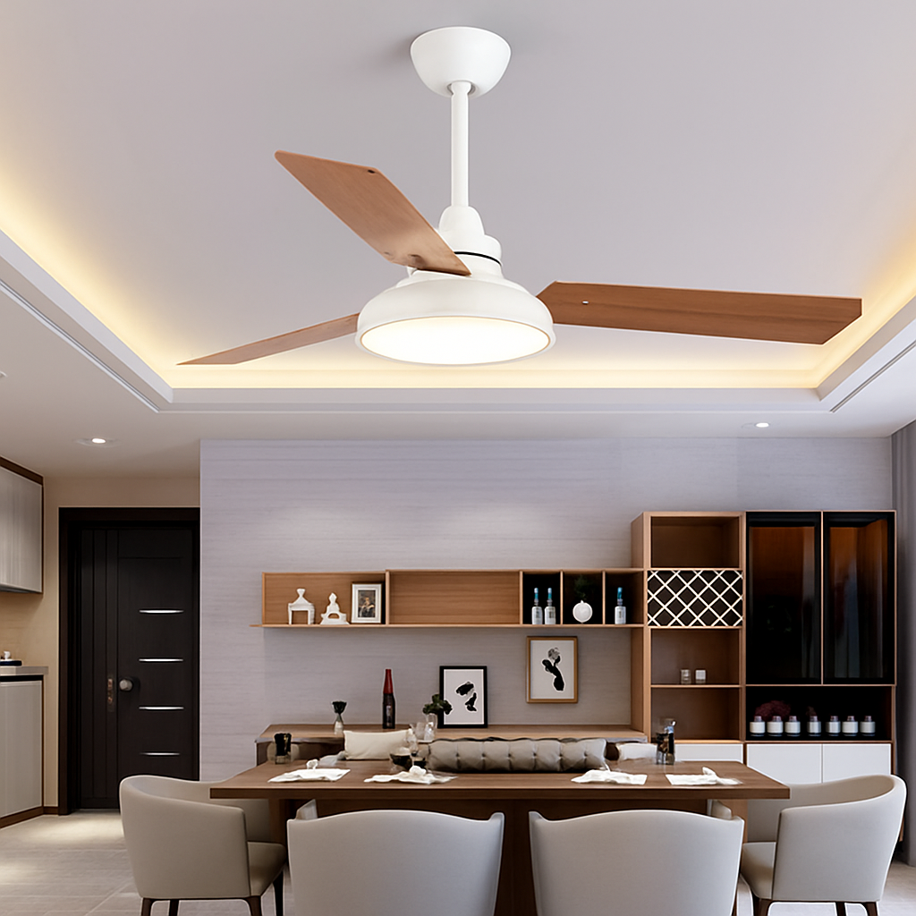 plafonnier moderne ventilateur de plafond avec télécommande et éclairage intégré - vue 3 sur 6