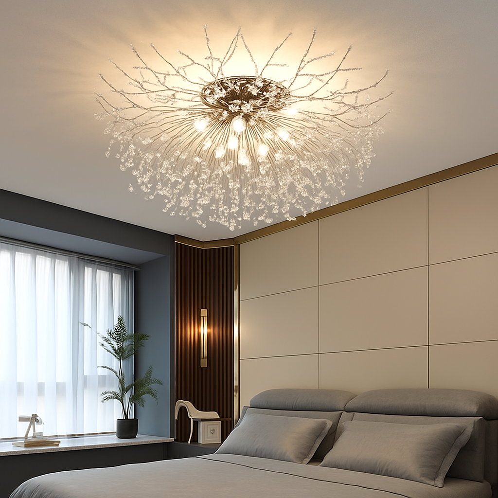 plafonnier nordique en cristal design moderne créatif rond pissenlit - vue 4 sur 13