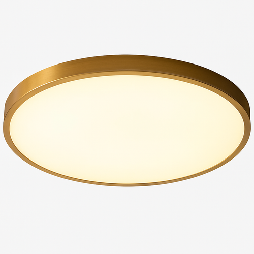 Plafonnier plat et rond doré à LED