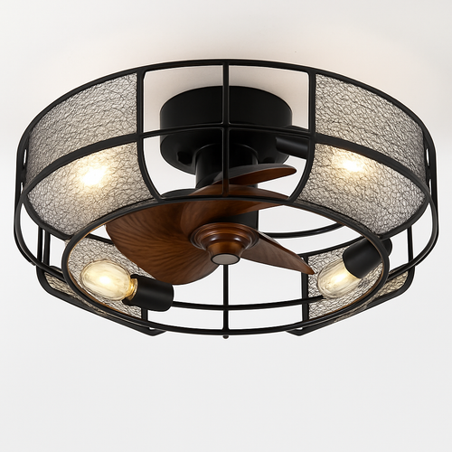 plafonnier rétro avec ventilateur et lumière design moderne - vue 2 sur 8