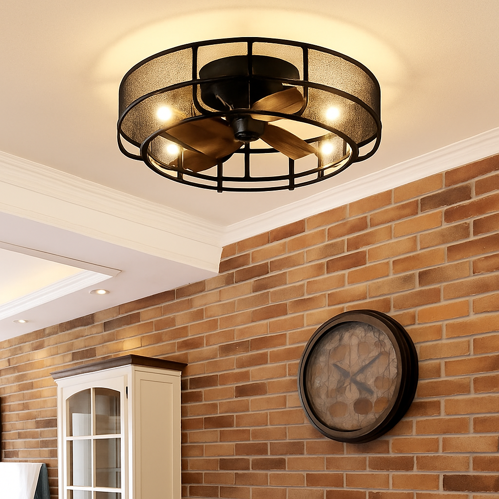plafonnier rétro avec ventilateur et lumière design moderne - vue 5 sur 8
