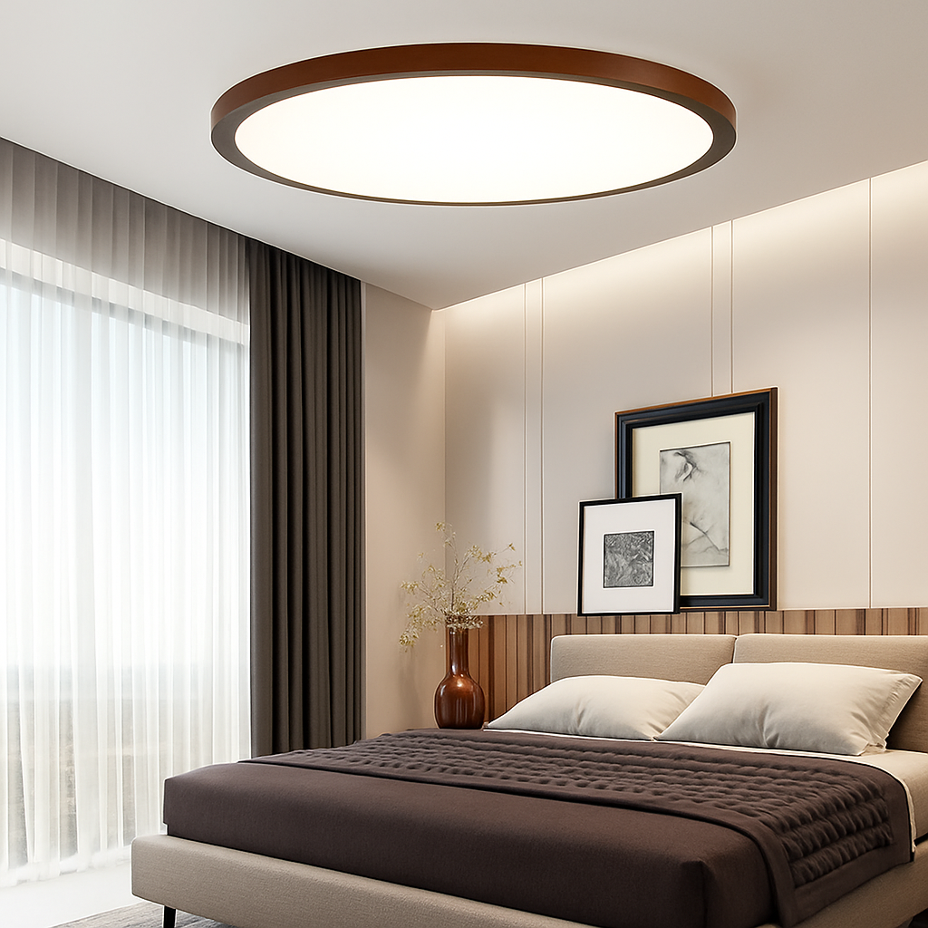 plafonnier rond ultra mince en noyer pour un éclairage moderne - vue 4 sur 7