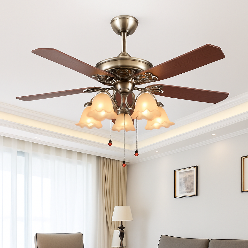 Retro wooden ceiling fan with light and remote control