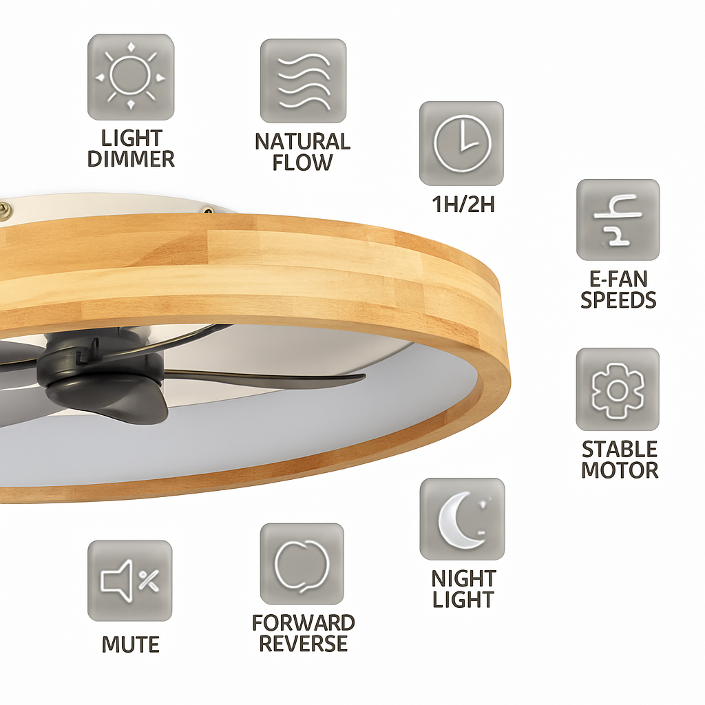 led ceiling fan with timer, remote control, and reversible blades - vue 5 sur 6
