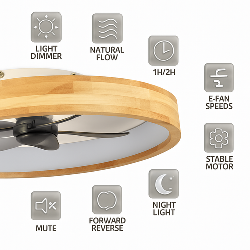 led ceiling fan with timer, remote control, and reversible blades - vue 5 sur 6