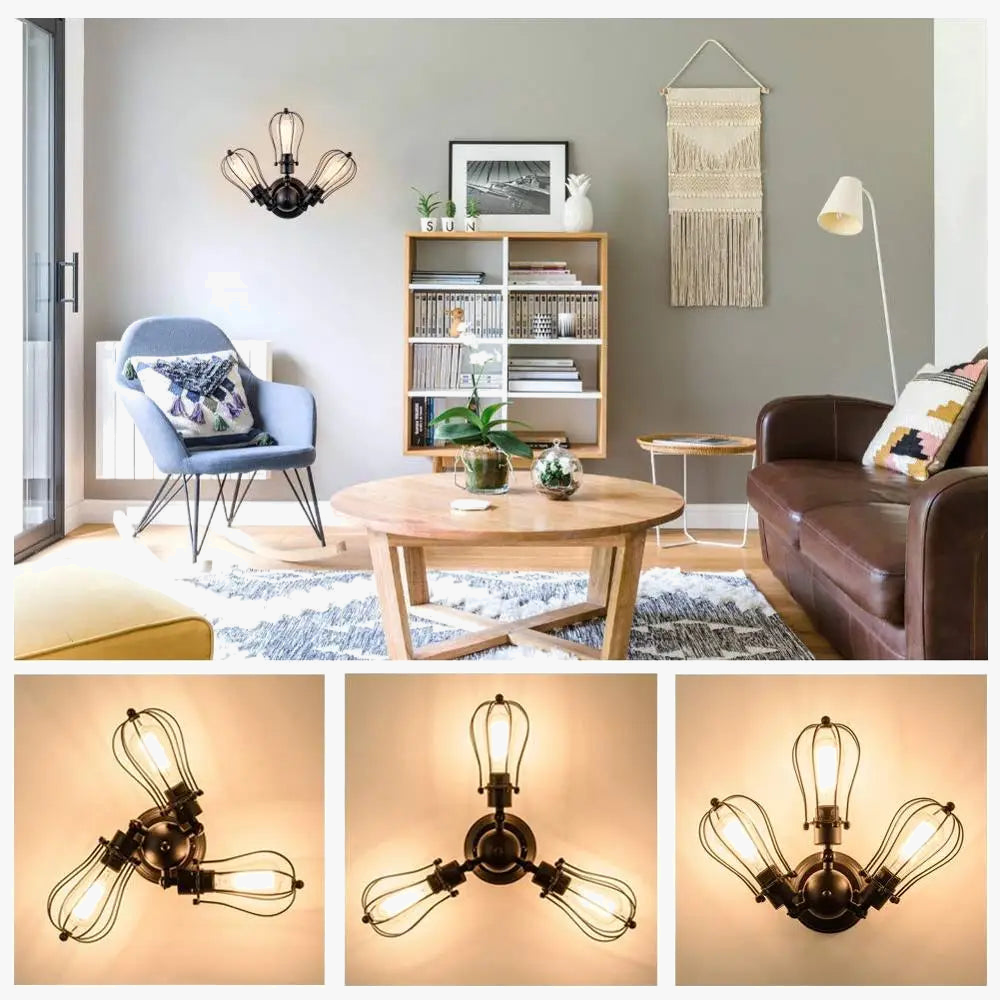 plafonnier vintage loft en fer cage métal lumière led nordique