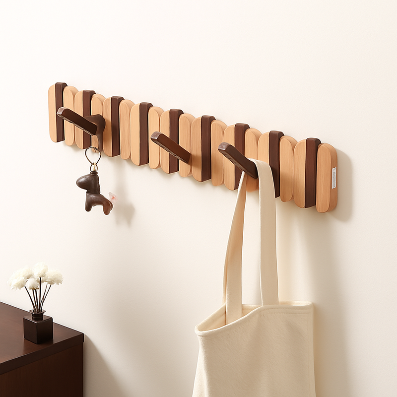 porte-manteau mural en bois de noyer pour vêtements et sacs
