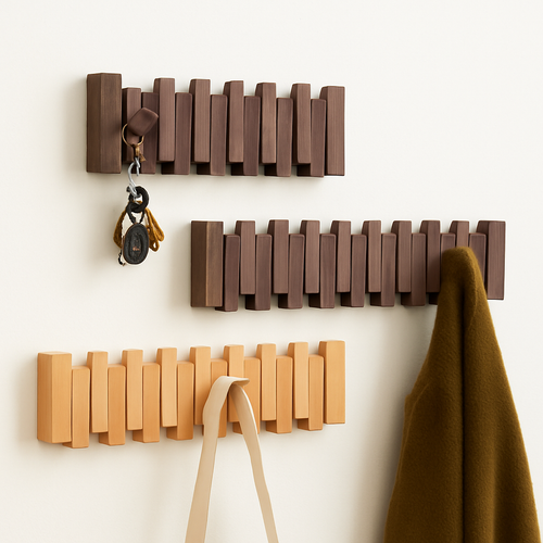 porte-manteaux mural en bois crochets décoratifs en forme de piano - vue 2 sur 14