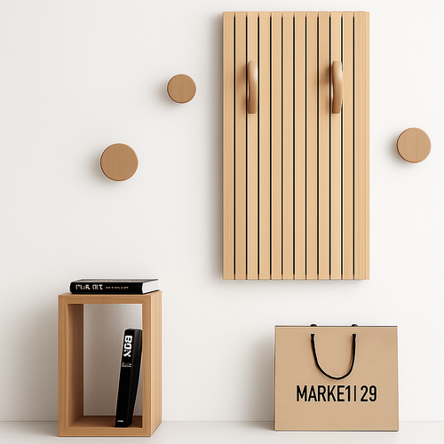 portemanteau mural créatif en bois avec crochets et cintres - vue 6 sur 15