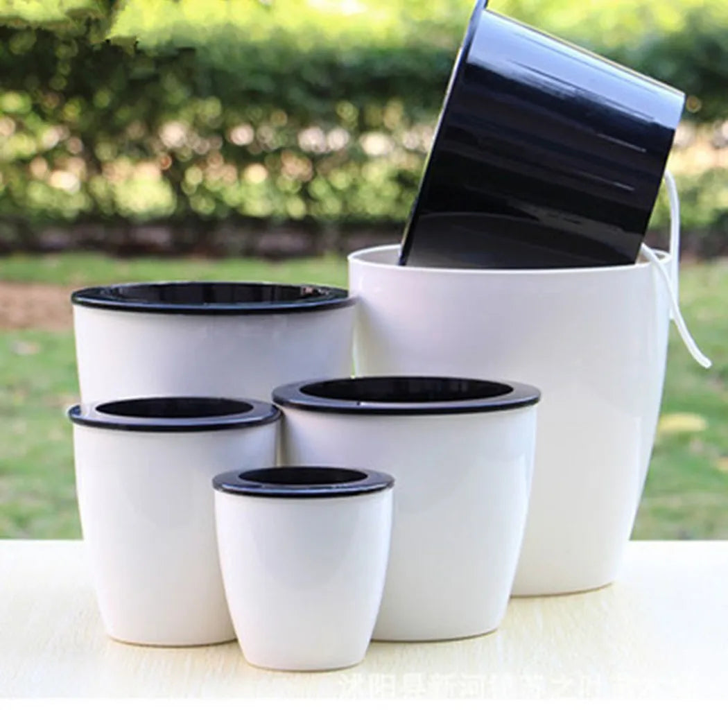 pot de fleurs automatique en plastique effet porcelaine