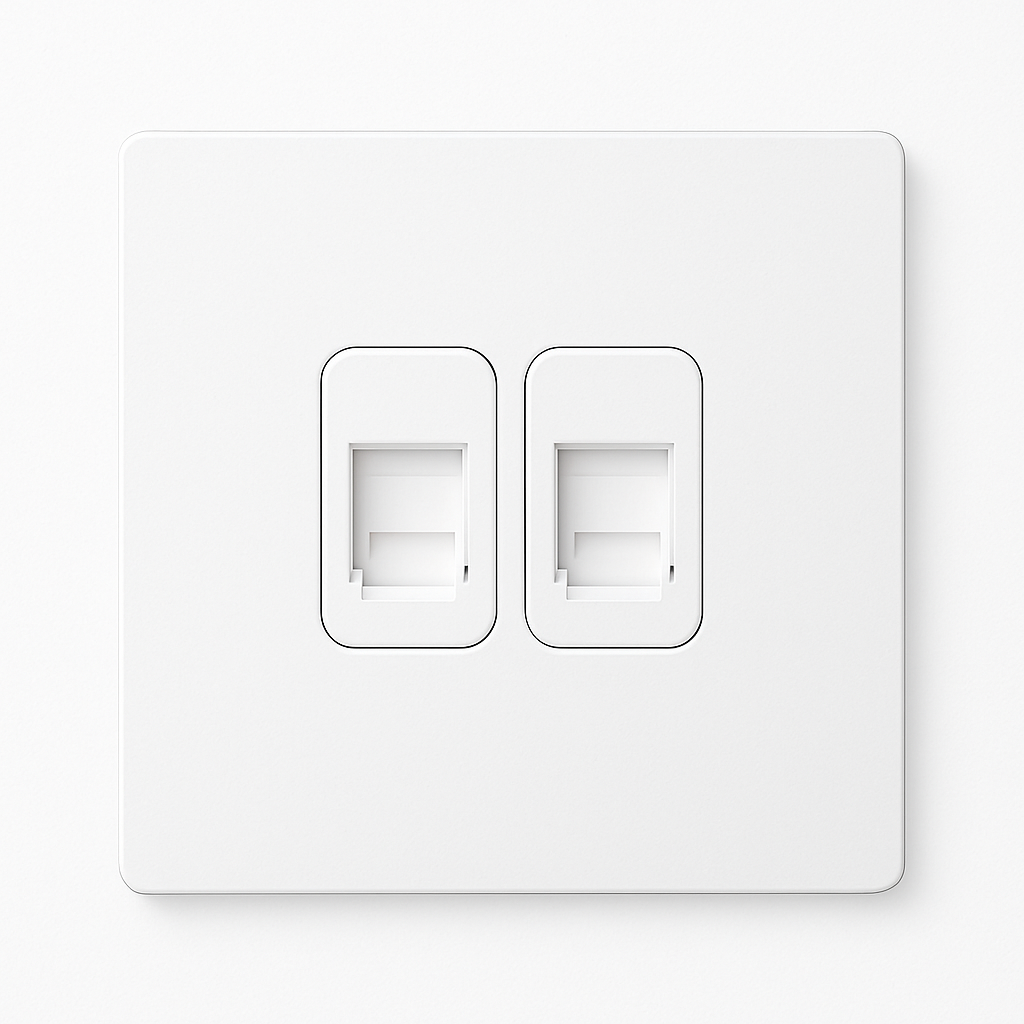 Prise double RJ45 en acier blanc mat bords arrondis