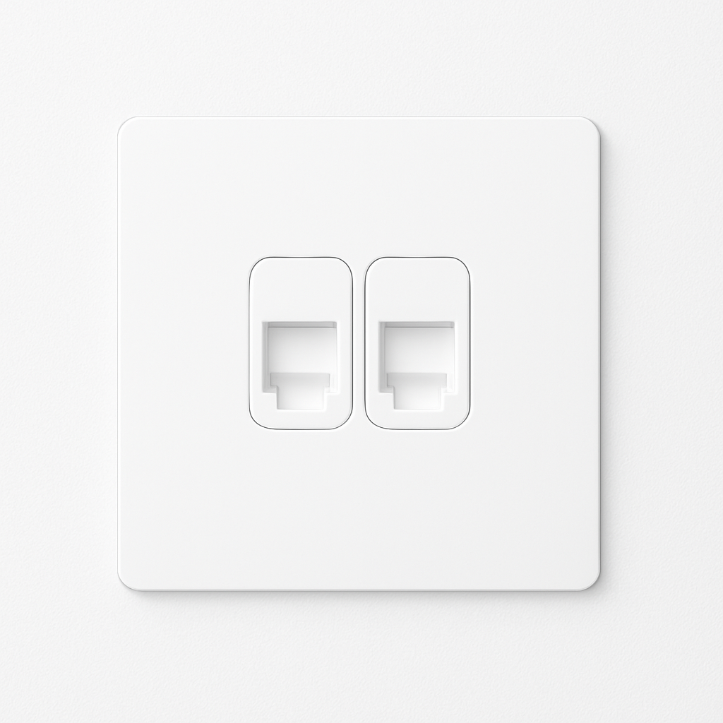 Prise double RJ45 en acier blanc mat bords arrondis