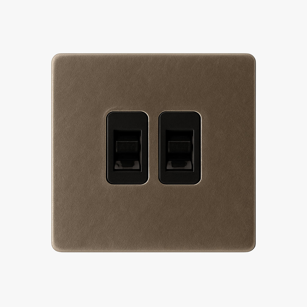 Prise double RJ45 en acier bronze vieilli bords arrondis