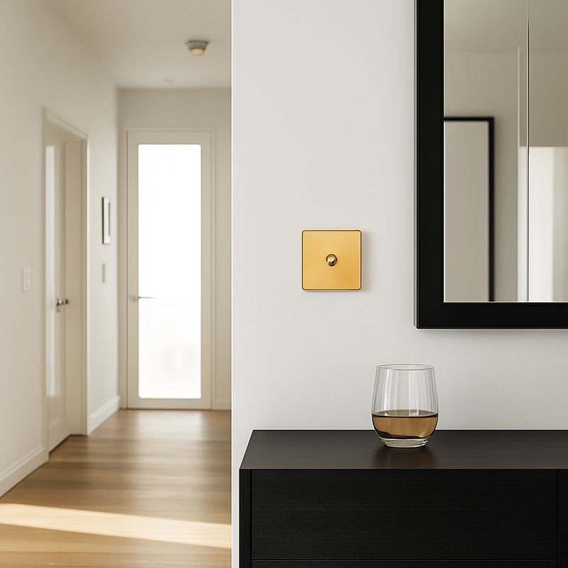 Prise double RJ45 en acier doré brossé et bords arrondis