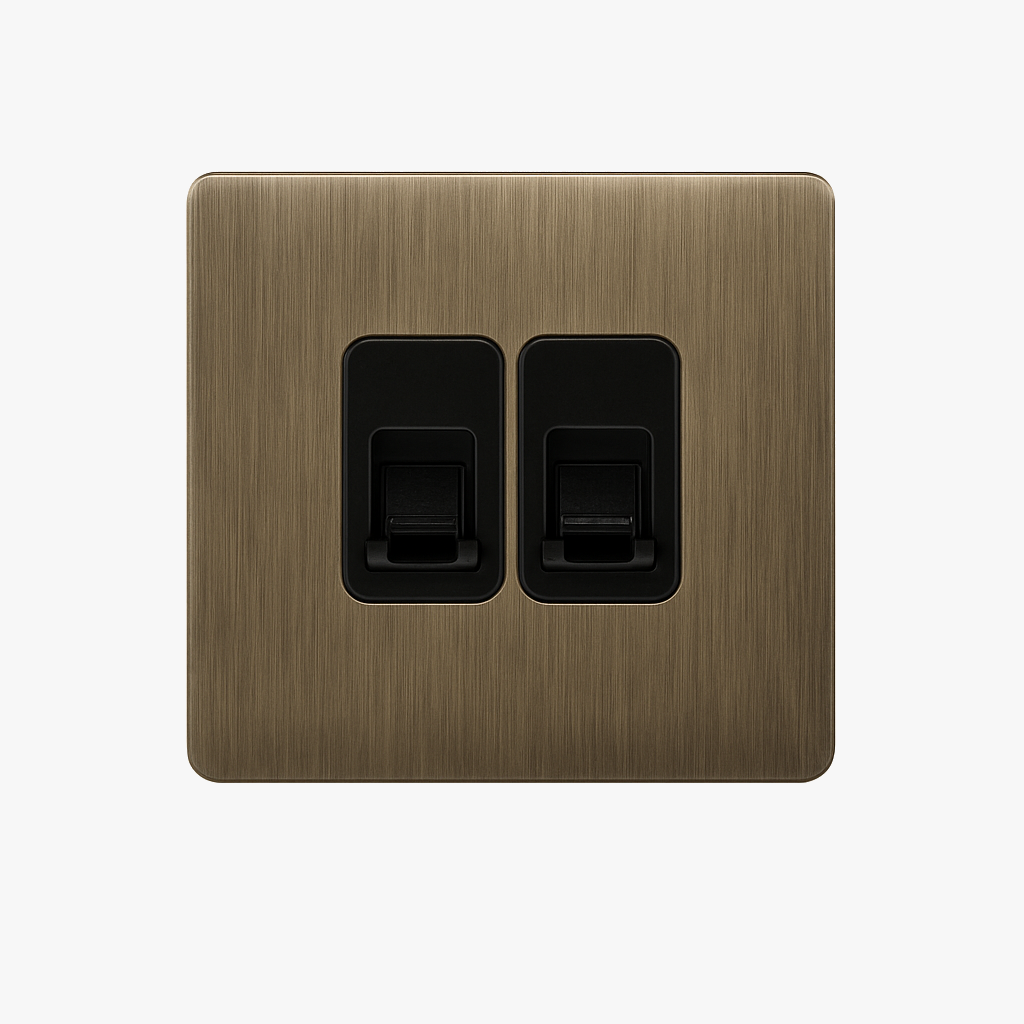 Prise double RJ45 en acier gris brossé bords arrondis