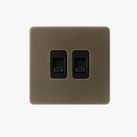 Prise double RJ45 en acier gris vieilli bords arrondis