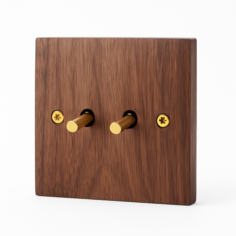 Prise double RJ45 en bois et vis dorées