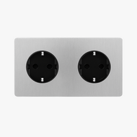 Prise électrique double (Europe) en acier gris clair brossé bords arrondis