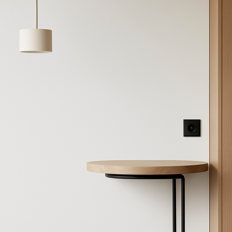 Prise électrique double (Europe) en acier noir mat bords arrondis