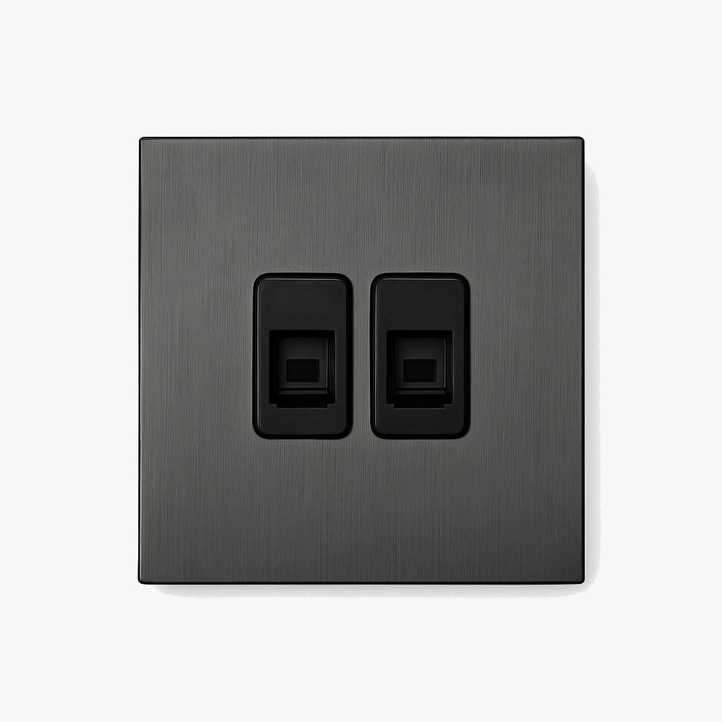 Prise électrique double RJ45 en acier gris foncé brossé