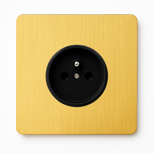 Prise électrique en acier doré brossé bords arrondis