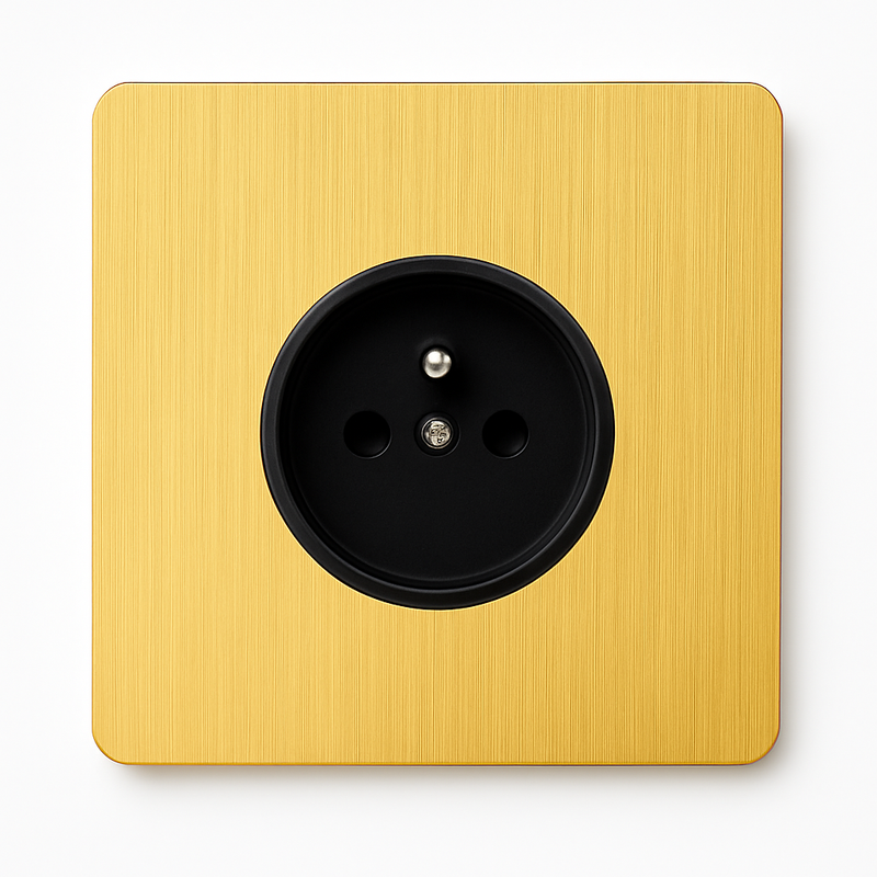 Prise électrique en acier doré brossé bords arrondis