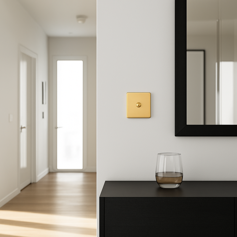 Prise électrique en acier doré brossé bords arrondis