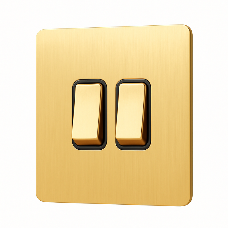 Prise électrique et double USB en acier doré brossé bords arrondis