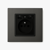 Prise électrique et double USB en acier gris foncé brossé
