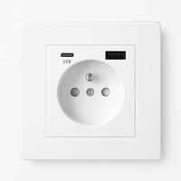 Prise électrique et double USB et USB type C en acier blanc mat bords arrondis