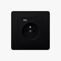 Prise électrique et double USB et USB type C en acier noir mat bords arrondis