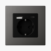 Prise électrique et double USB et USB type C (Europe) en acier gris foncé brossé