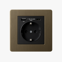 Prise électrique et double USB et USB type C (Europe) en acier gris vieilli bords arrondis