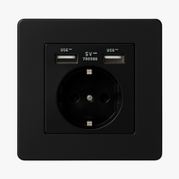 Prise électrique et double USB (Europe) en acier noir mat bords arrondis