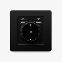 Prise électrique et double USB (Europe) en acier noir mat bords arrondis