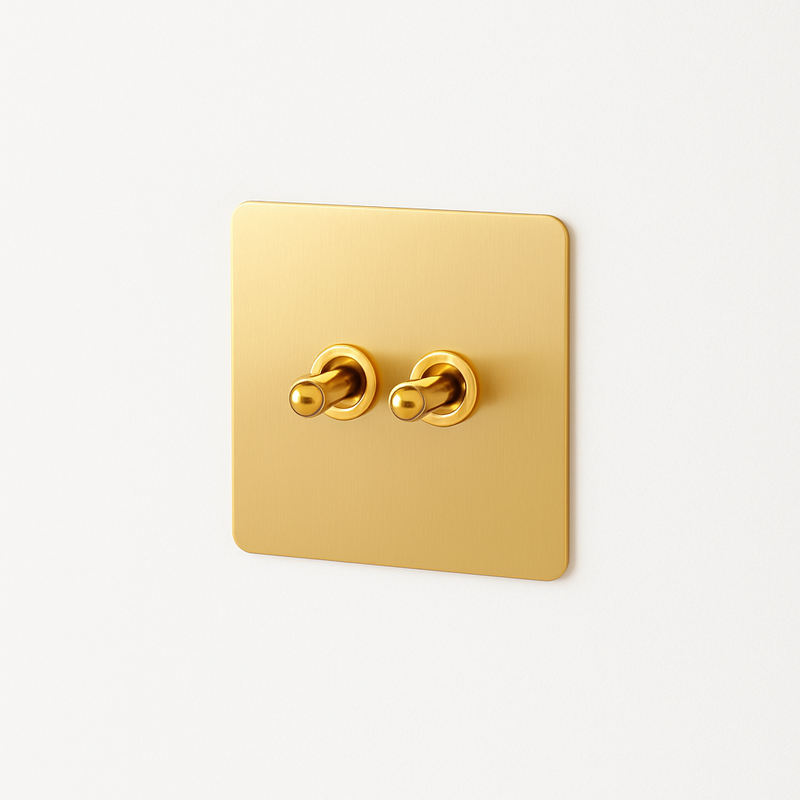 Prise électrique et double USB type C en acier doré brossé et bords arrondis