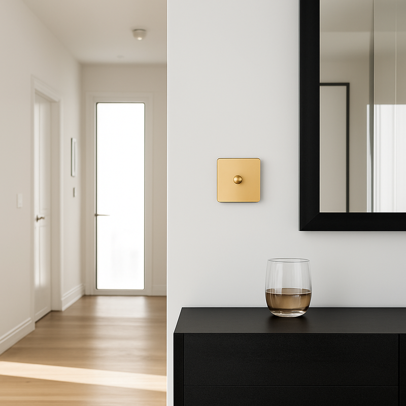 Prise électrique et double USB type C en acier doré brossé et bords arrondis