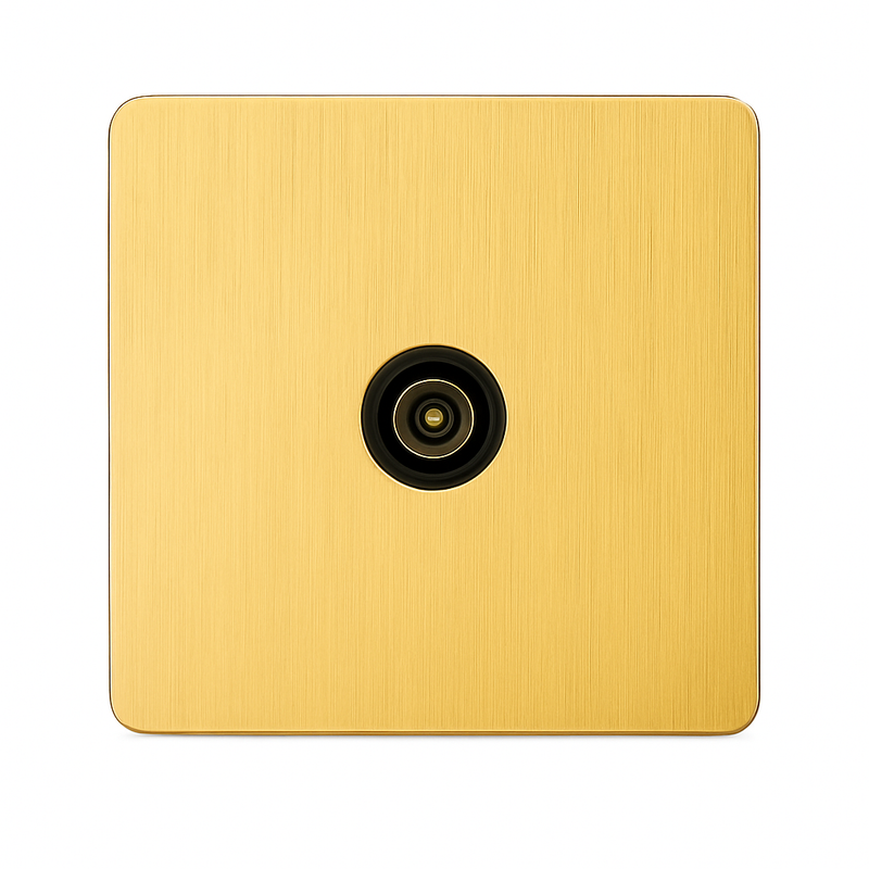 Prise TV en acier doré brossé bords arrondis