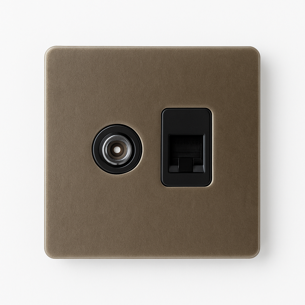 Prise TV et RJ45 en acier bronze vieilli bords arrondis