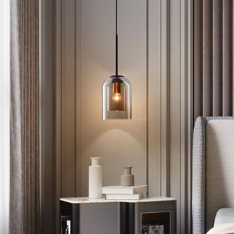 Suspension design tube arrondi double verre fumé - vue 6 sur 9