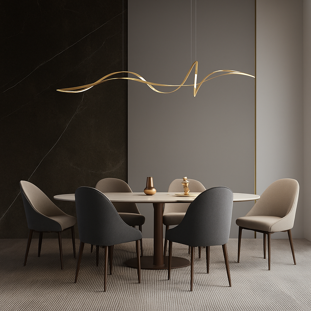 ruban forme Design salle à manger LED lustre en aluminium simplicité salon maison décoration intérieure éclairage de Table - vue 4 sur 12